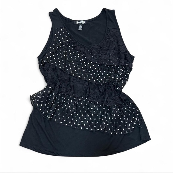 Zena Tops - Zena Black Tank Top with Polka Dot Ruffles